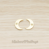 ER.408 // Crescent Moon With Star Cubic Earpost, 2 Pc