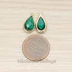 FS.177 // Long Teardrop Textured Frame Glass Stone Pendant, 2 Pc