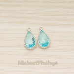 FS.177 // Long Teardrop Textured Frame Glass Stone Pendant, 2 Pc