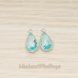 FS.177 // Long Teardrop Textured Frame Glass Stone Pendant, 2 Pc