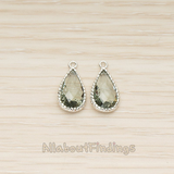 FS.177 // Long Teardrop Textured Frame Glass Stone Pendant, 2 Pc