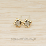 FS.192 // Faceted Simple Square Framed Glass Stone Earpost, 2 Pc