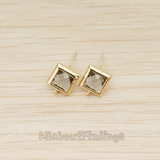 FS.192 // Faceted Simple Square Framed Glass Stone Earpost, 2 Pc