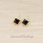 FS.192 // Faceted Simple Square Framed Glass Stone Earpost, 2 Pc