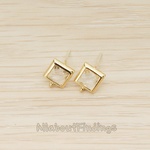 FS.192 // Faceted Simple Square Framed Glass Stone Earpost, 2 Pc