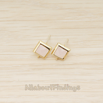 FS.192 // Faceted Simple Square Framed Glass Stone Earpost, 2 Pc