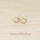 FS.192 // Faceted Simple Square Framed Glass Stone Earpost, 2 Pc