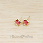 FS.192 // Faceted Simple Square Framed Glass Stone Earpost, 2 Pc