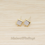 FS.192 // Faceted Simple Square Framed Glass Stone Earpost, 2 Pc