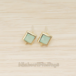 FS.192 // Faceted Simple Square Framed Glass Stone Earpost, 2 Pc