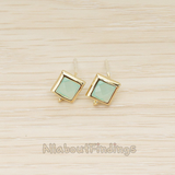 FS.192 // Faceted Simple Square Framed Glass Stone Earpost, 2 Pc