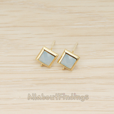 FS.192 // Faceted Simple Square Framed Glass Stone Earpost, 2 Pc