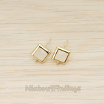 FS.192 // Faceted Simple Square Framed Glass Stone Earpost, 2 Pc