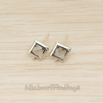 FS.192 // Faceted Simple Square Framed Glass Stone Earpost, 2 Pc