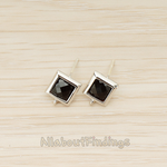 FS.192 // Faceted Simple Square Framed Glass Stone Earpost, 2 Pc