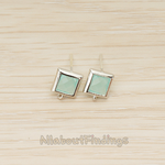 FS.192 // Faceted Simple Square Framed Glass Stone Earpost, 2 Pc