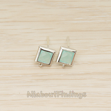 FS.192 // Faceted Simple Square Framed Glass Stone Earpost, 2 Pc