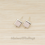 FS.192 // Faceted Simple Square Framed Glass Stone Earpost, 2 Pc