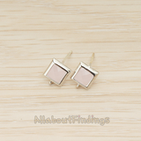 FS.192 // Faceted Simple Square Framed Glass Stone Earpost, 2 Pc