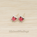 FS.192 // Faceted Simple Square Framed Glass Stone Earpost, 2 Pc