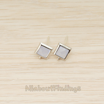 FS.192 // Faceted Simple Square Framed Glass Stone Earpost, 2 Pc