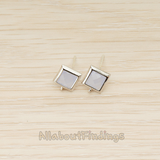 FS.192 // Faceted Simple Square Framed Glass Stone Earpost, 2 Pc