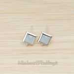 FS.192 // Faceted Simple Square Framed Glass Stone Earpost, 2 Pc