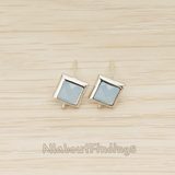 FS.192 // Faceted Simple Square Framed Glass Stone Earpost, 2 Pc