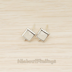 FS.192 // Faceted Simple Square Framed Glass Stone Earpost, 2 Pc