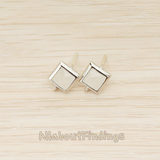 FS.192 // Faceted Simple Square Framed Glass Stone Earpost, 2 Pc