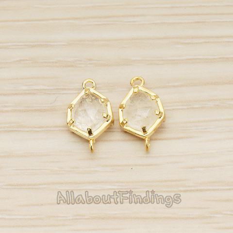 FS.233 // Organic Hexagon Smooth Prong Framed Stone Pendant, 2Pc