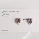 ER.512 // Square Pink Cubic Ear Post, 2 Pc