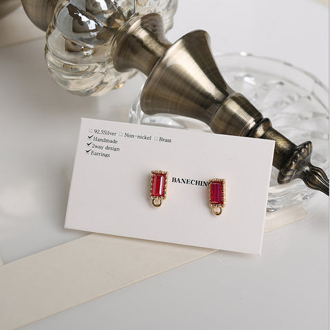 ER.489 // Red Cubic Rectangle Ear Post, 2 Pc