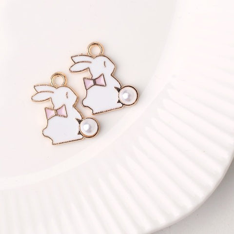 PD.2009 // Pearl Pink Ribbon Rabbit Pendant, 2 Pc