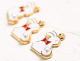 PD.2008 // Pearl Red Ribbon Rabbit Pendant, 2 Pc