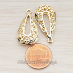 PD.111 // Floral Bent Teardrop Basket Pendant, 2 Pc