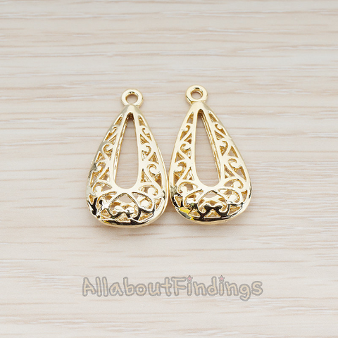 PD.111 // Floral Bent Teardrop Basket Pendant, 2 Pc