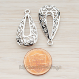 PD.111 // Floral Bent Teardrop Basket Pendant, 2 Pc