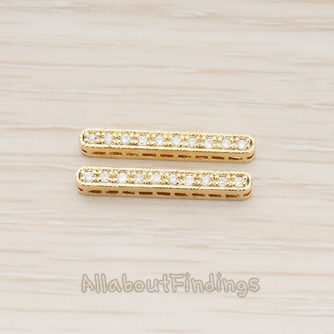 PD.1123 // Cubic Zircon Setting Rounded Long Bar Connector Pendant, 2 Pc