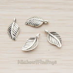 PD.1134 // Antique Silver Plated Curved Leaf Pendant, 4 Pc