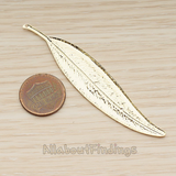 PD.1252 // Large Stamped Texture Skinny Leaf Pendant, 2 Pc