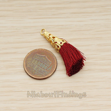 PD.1257-01 // Silk Gold Plated Textured Corn Top Tassel Pendant, 2 Pc