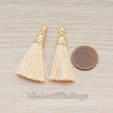 PD.1257-02 // Silk Gold Plated Textured Corn Top Longer Tassel Pendant, 2 Pc