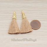 PD.1257-02 // Silk Gold Plated Textured Corn Top Longer Tassel Pendant, 2 Pc