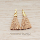 PD.1257-02 // Silk Gold Plated Textured Corn Top Longer Tassel Pendant, 2 Pc