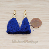 PD.1257-02 // Silk Gold Plated Textured Corn Top Longer Tassel Pendant, 2 Pc