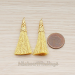 PD.1257-02 // Silk Gold Plated Textured Corn Top Longer Tassel Pendant, 2 Pc