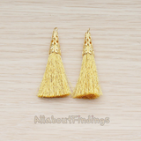 PD.1257-02 // Silk Gold Plated Textured Corn Top Longer Tassel Pendant, 2 Pc