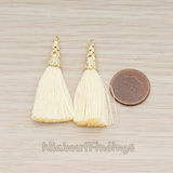 PD.1257-02 // Silk Gold Plated Textured Corn Top Longer Tassel Pendant, 2 Pc