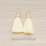 PD.1257-02 // Silk Gold Plated Textured Corn Top Longer Tassel Pendant, 2 Pc